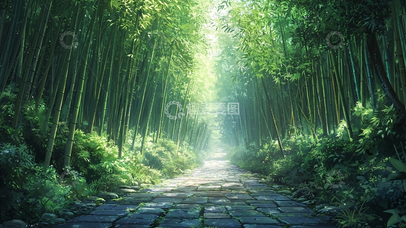 高清大图下载【趣麦麦图】绿意盎然的竹林小路