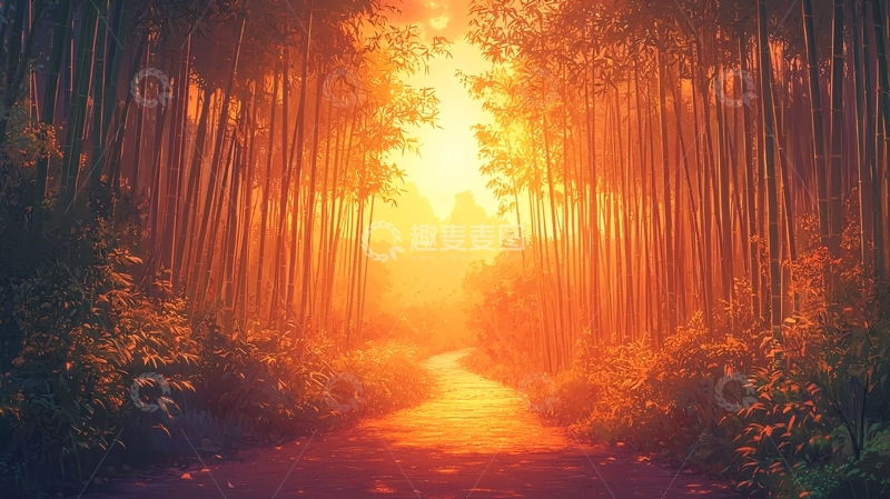 高清大图下载【趣麦麦图】金色阳光森林小路