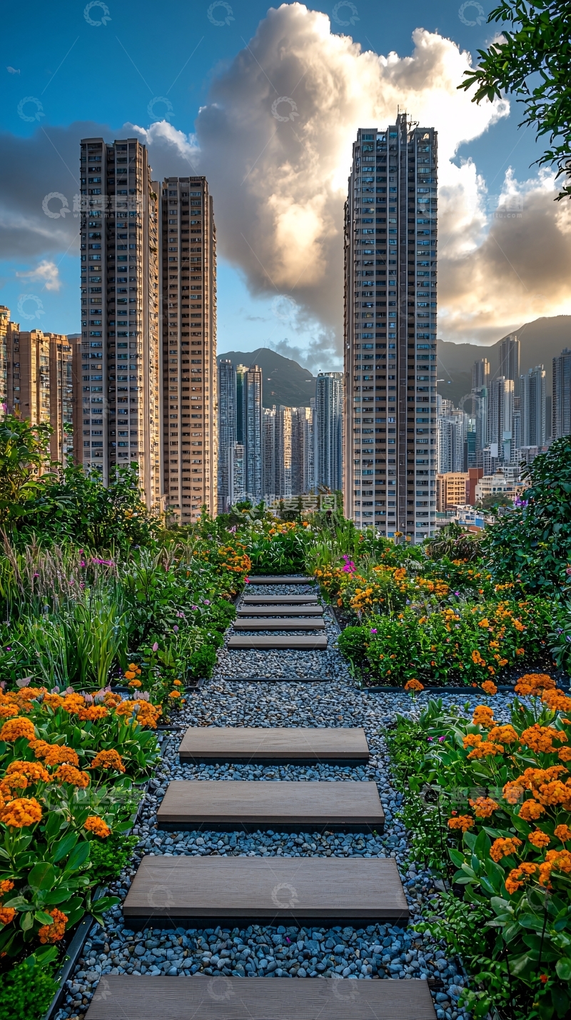 高清大图下载【趣麦麦图】香港高楼花园步道