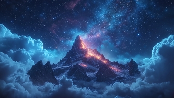 星空下的燃烧山峰