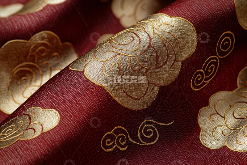 高清大图下载【趣麦麦图】酒红色祥云纹理面料