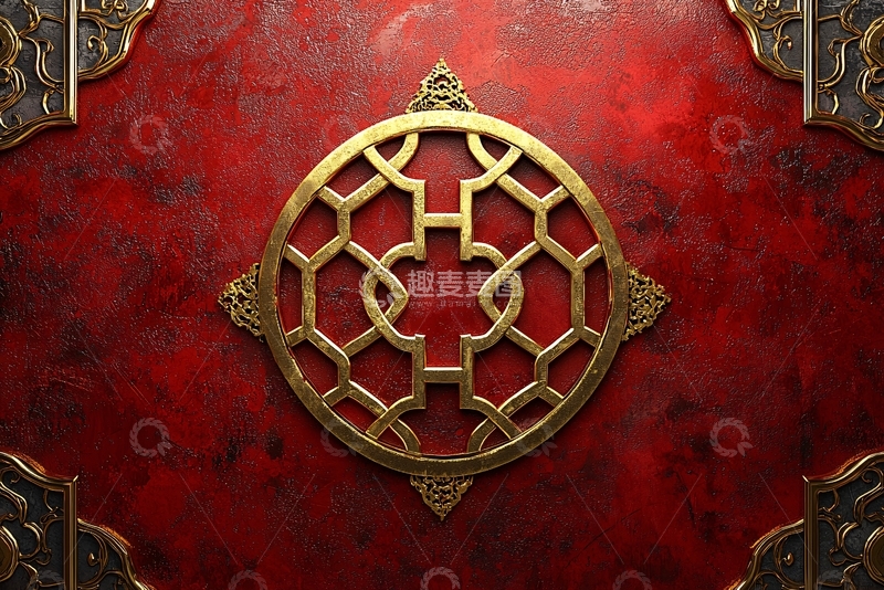 高清大图下载【趣麦麦图】红金色古典纹样背景