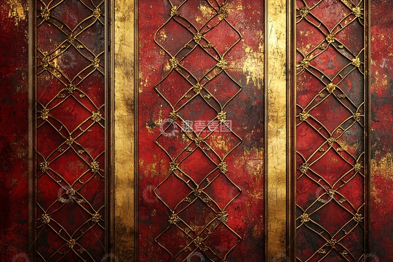 高清大图下载【趣麦麦图】红金色复古金属花纹背景