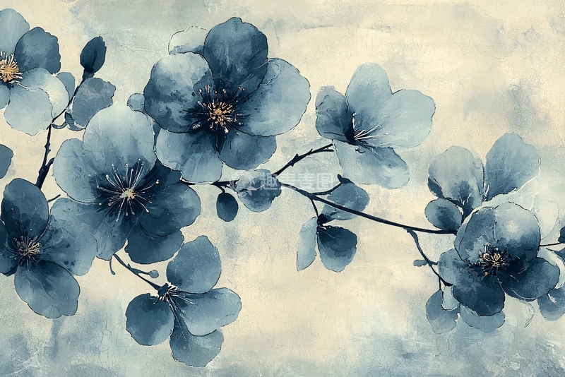 高清大图下载【趣麦麦图】水墨蓝花