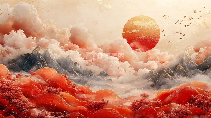 高清大图下载【趣麦麦图】日落云海山峦