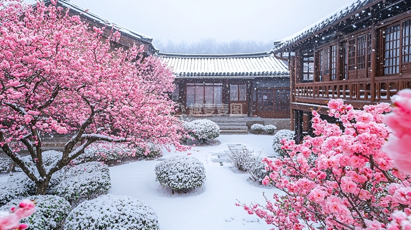 高清大图下载【趣麦麦图】雪中粉梅花
