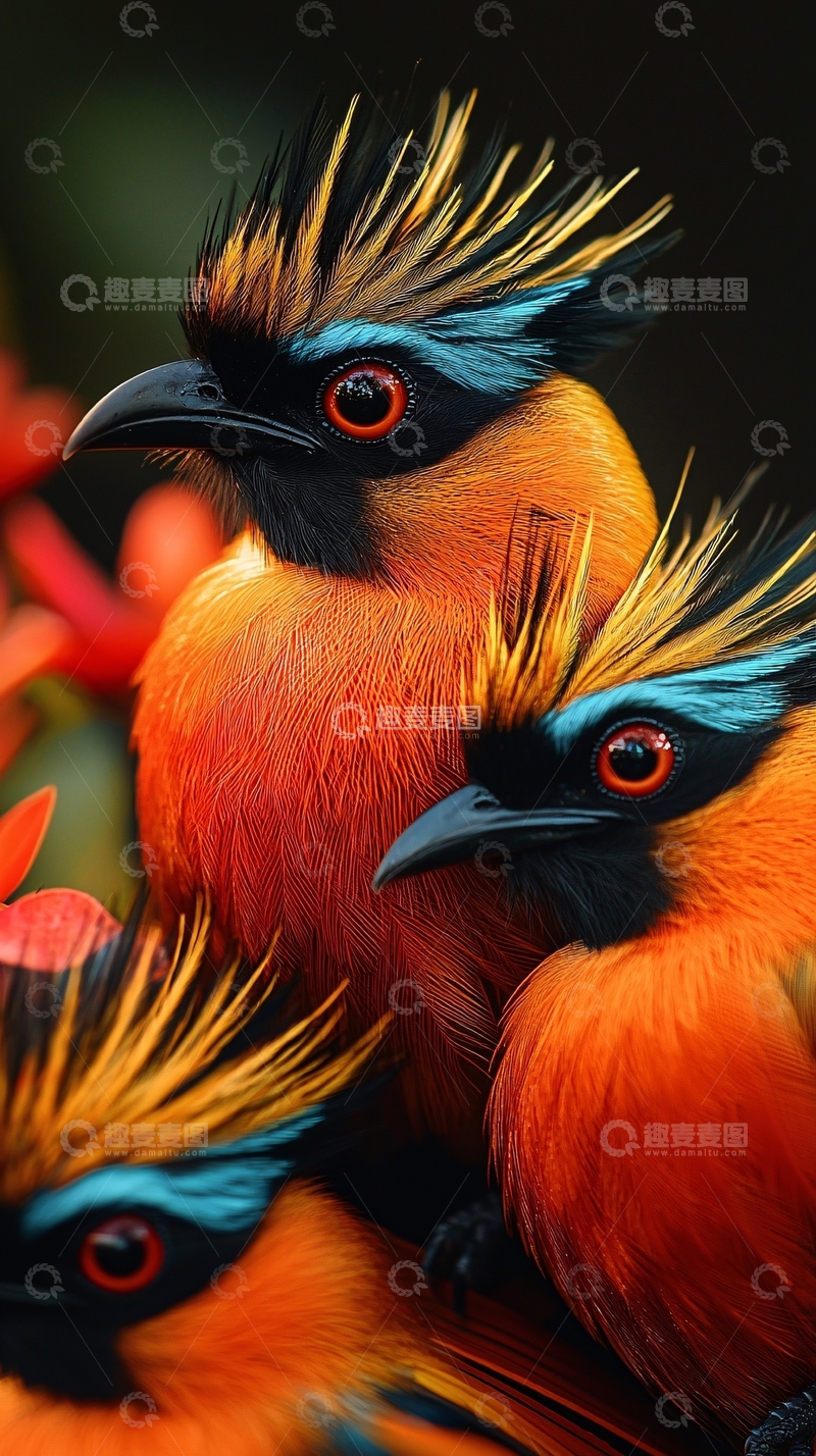 高清大图下载【趣麦麦图】橙色羽毛鸟类特写