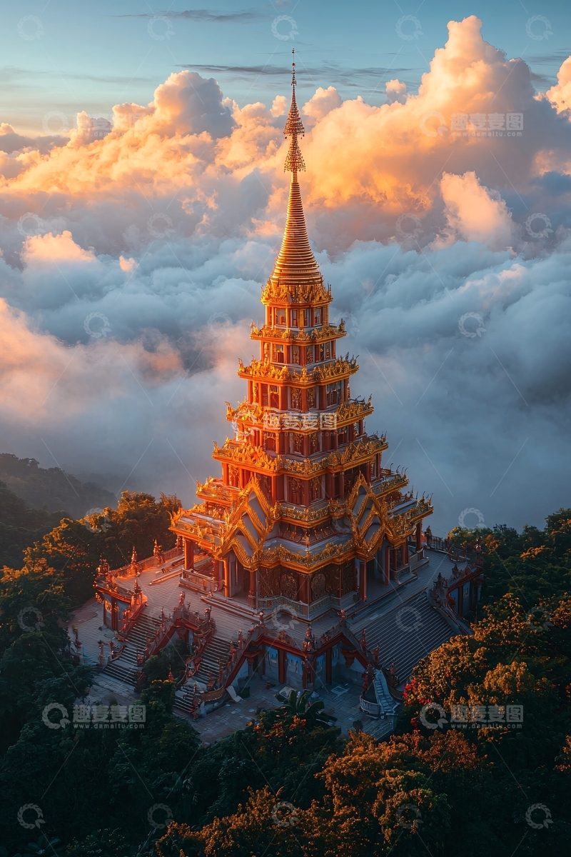 高清大图下载【趣麦麦图】云海佛塔