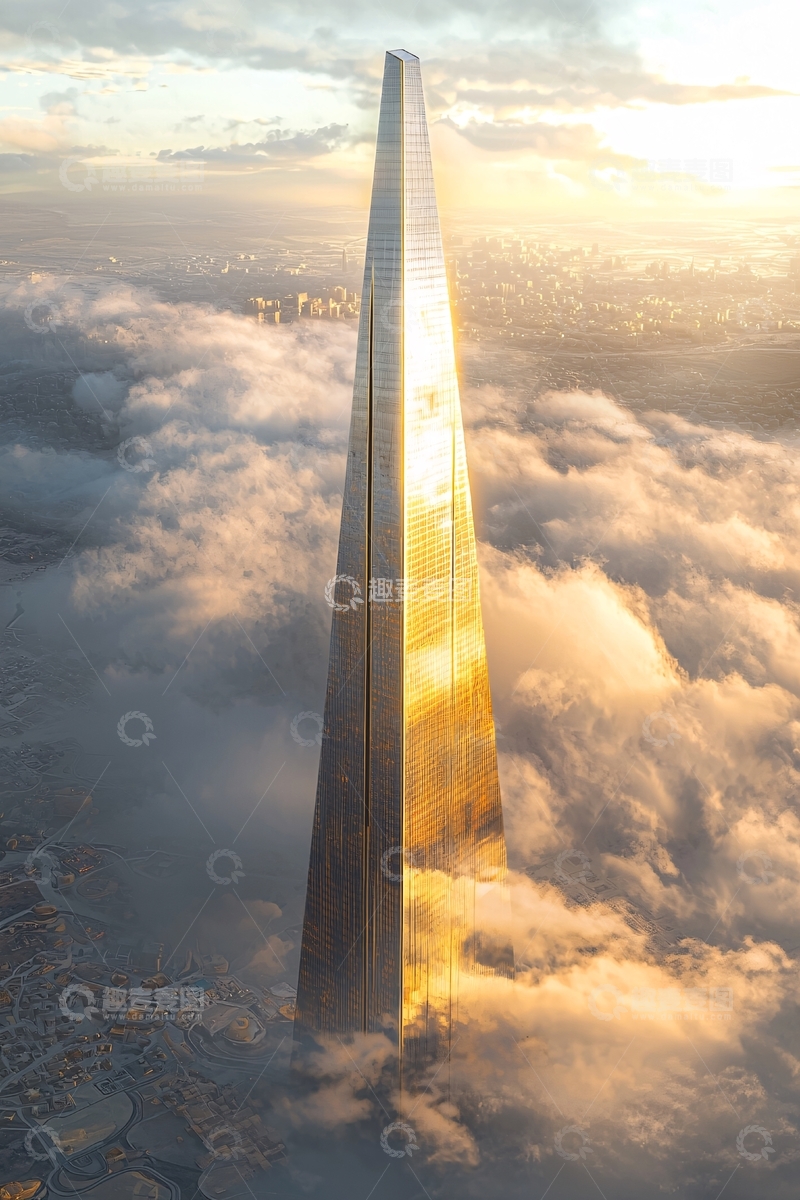 高清大图下载【趣麦麦图】金色摩天大楼云海日出