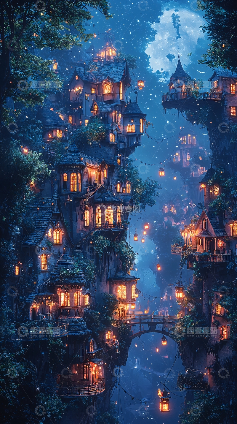 高清大图下载【趣麦麦图】悬崖峭壁上的梦幻小镇