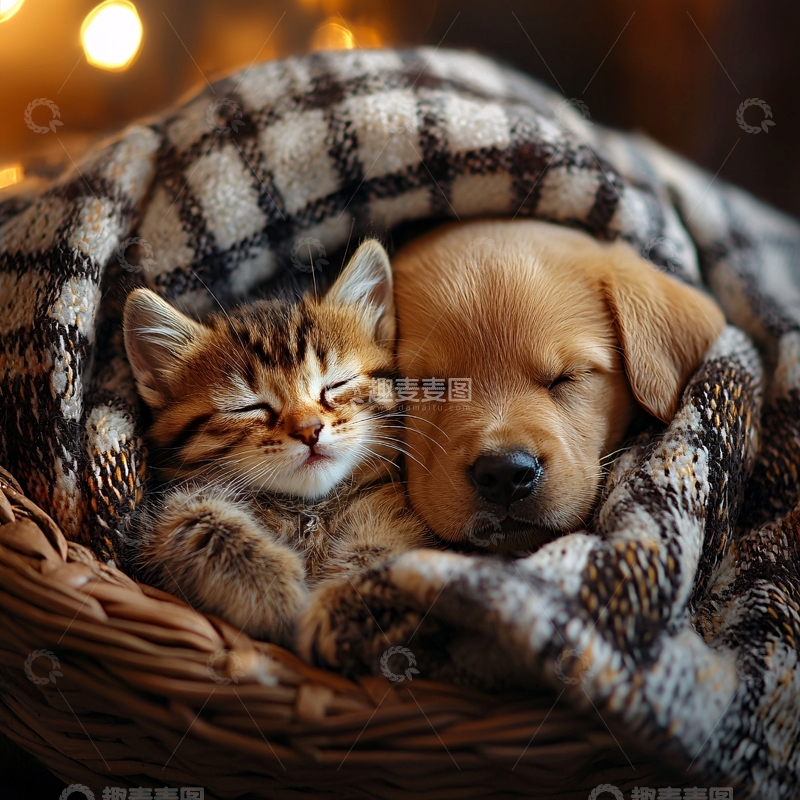 高清大图下载【趣麦麦图】小猫小狗相依偎