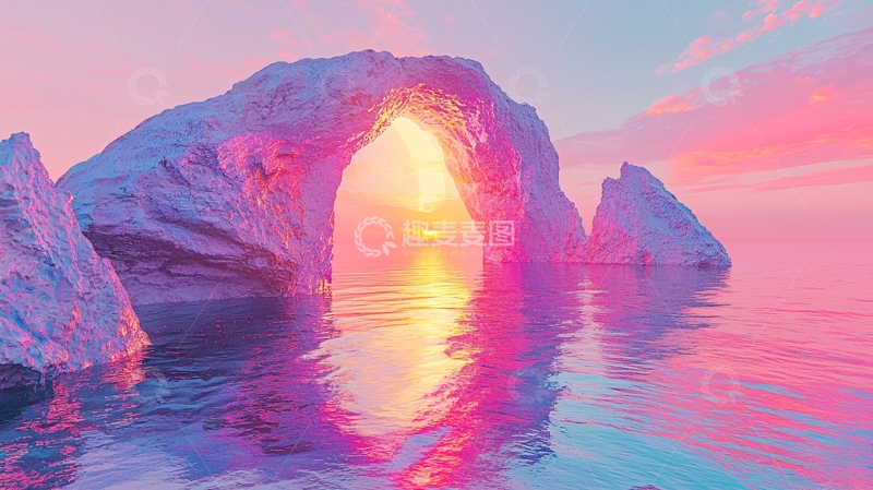 高清大图下载【趣麦麦图】粉色日出岩石拱门