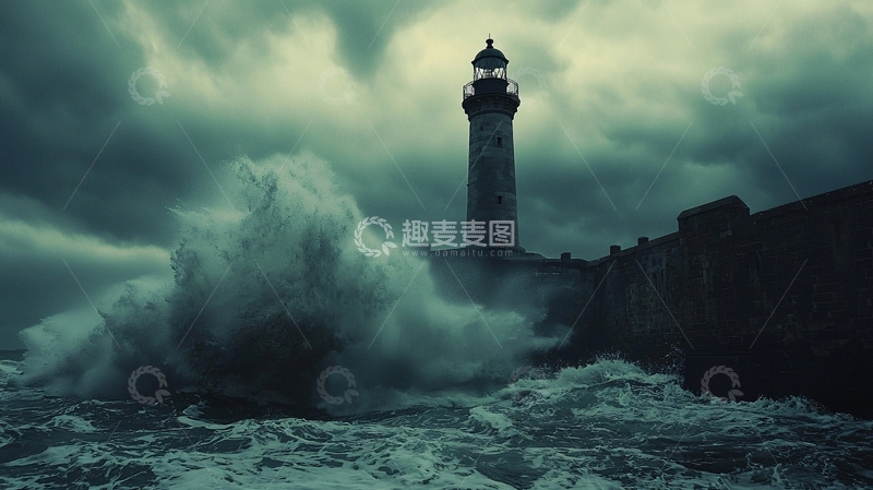 高清大图下载【趣麦麦图】暴风雨中的灯塔