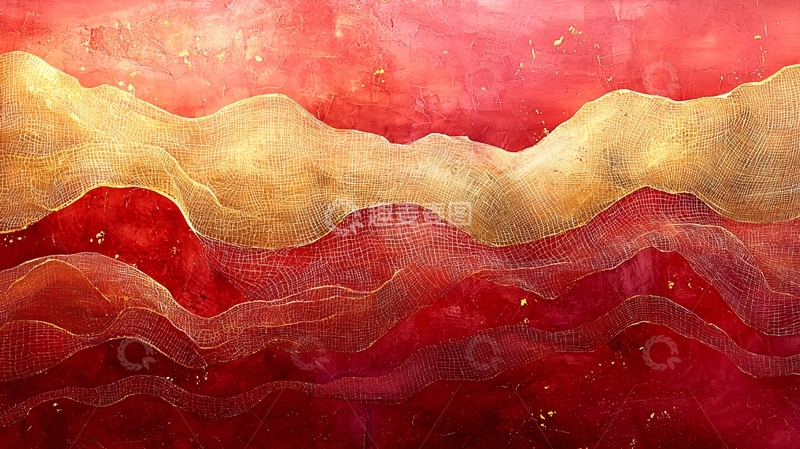 高清大图下载【趣麦麦图】红色金色抽象画