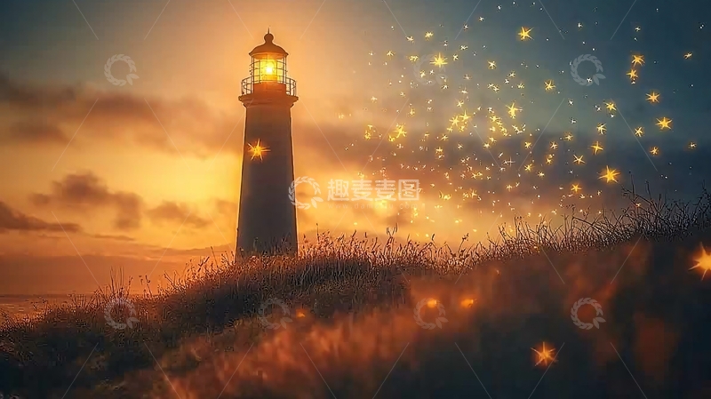 高清大图下载【趣麦麦图】灯塔黄昏剪影