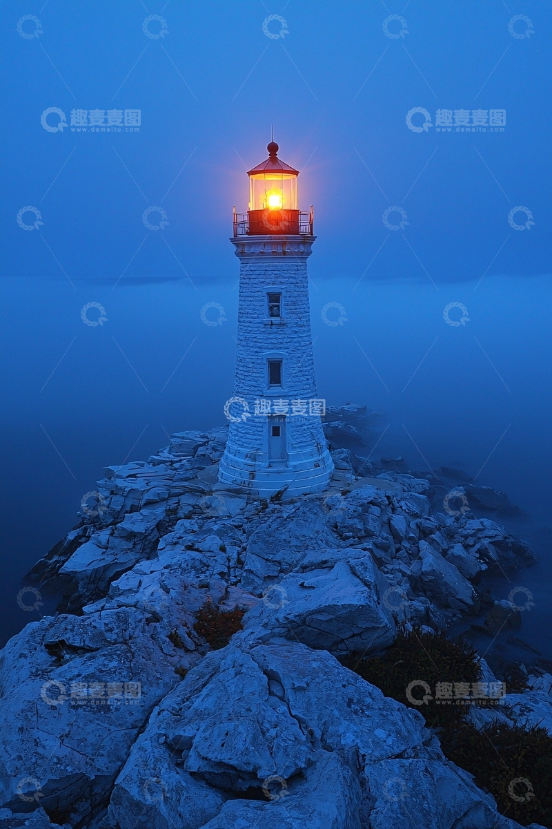 高清大图下载【趣麦麦图】夜晚雾中灯塔