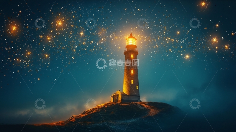 高清大图下载【趣麦麦图】星空下的灯塔