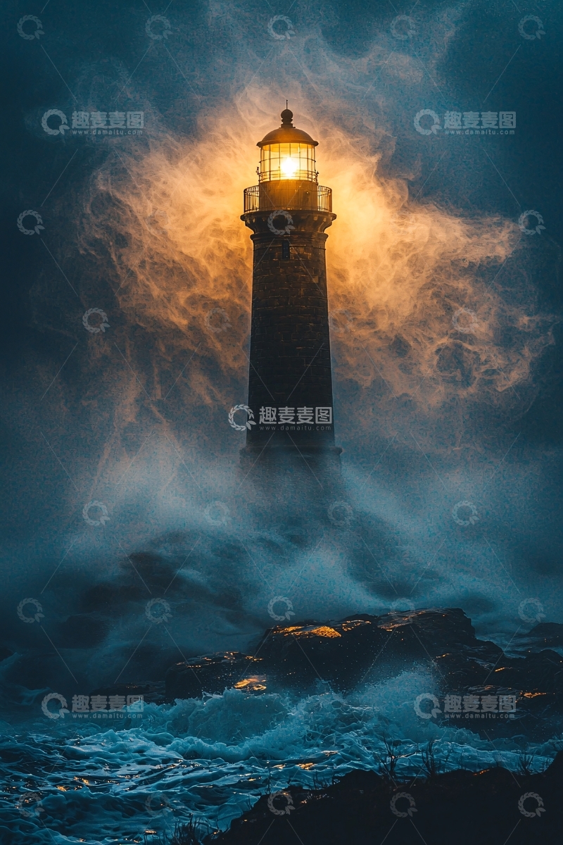 高清大图下载【趣麦麦图】暴风雨中的灯塔