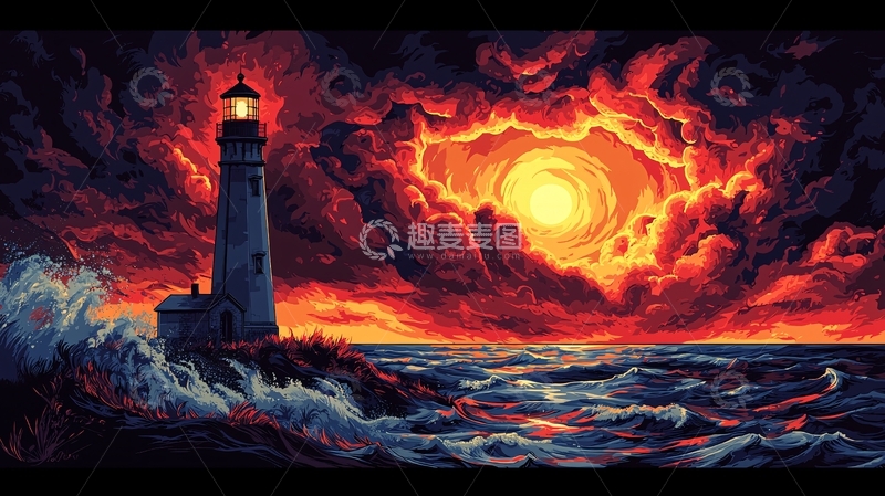 高清大图下载【趣麦麦图】暴风雨中的灯塔