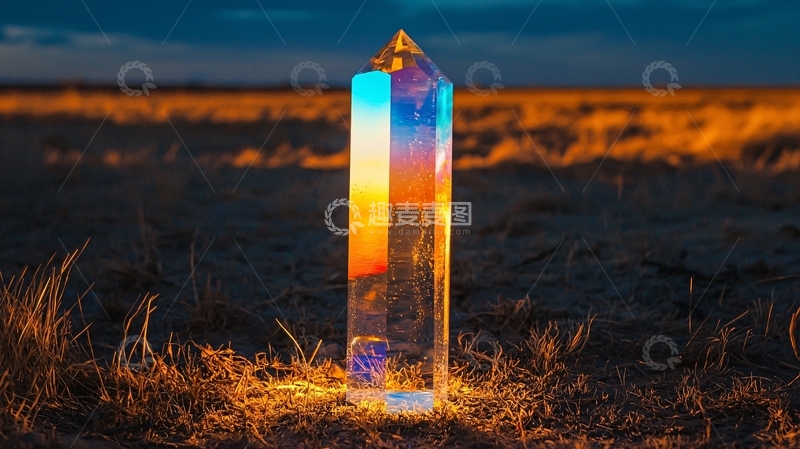 高清大图下载【趣麦麦图】晶莹剔透的柱状水晶立于荒原