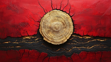 红色背景树木年轮