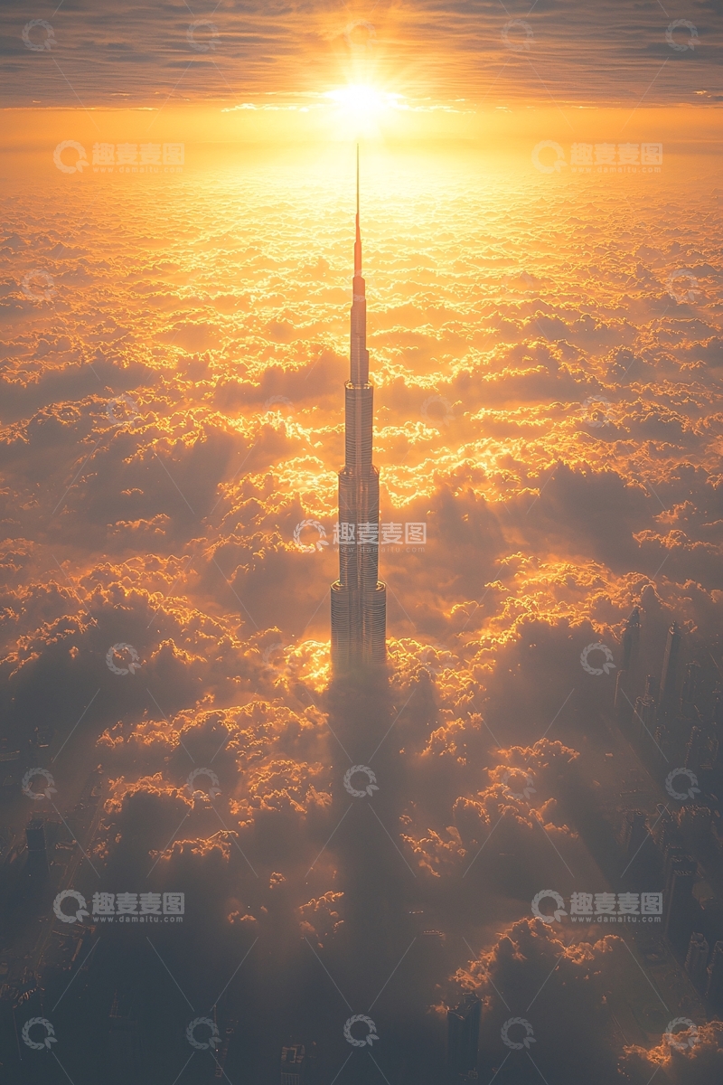 高清大图下载【趣麦麦图】日出时分哈利法塔云海