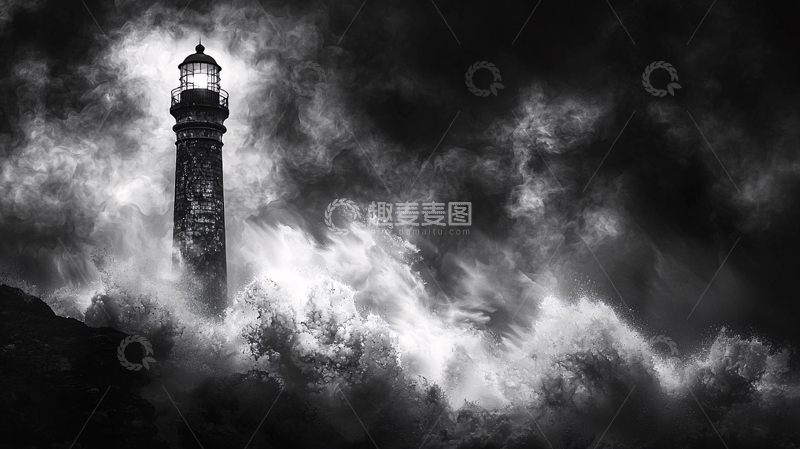 高清大图下载【趣麦麦图】暴风雨中的灯塔