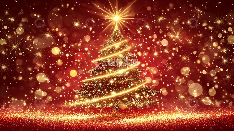 高清大图下载【趣麦麦图】闪耀金色圣诞树