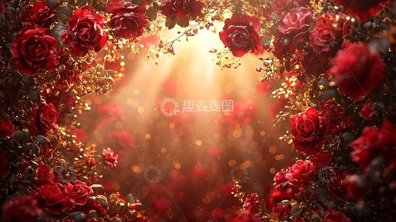 高清大图下载【趣麦麦图】红玫瑰心形花环背景
