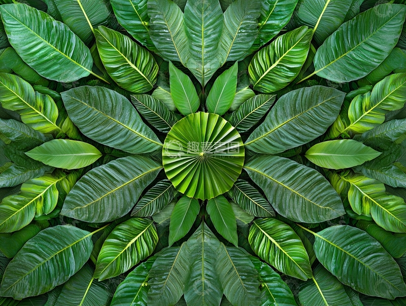 高清大图下载【趣麦麦图】绿色叶子对称图案