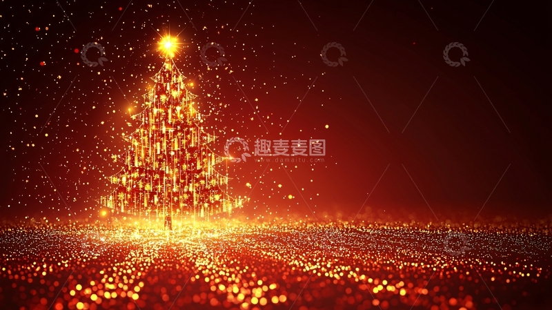 高清大图下载【趣麦麦图】闪耀金光圣诞树