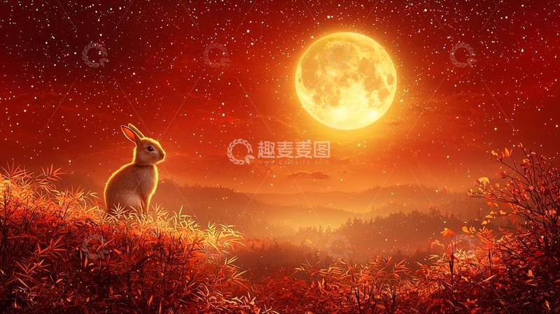高清大图下载【趣麦麦图】红月下的兔子