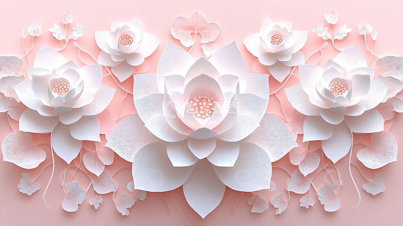 高清大图下载【趣麦麦图】粉色背景立体纸花