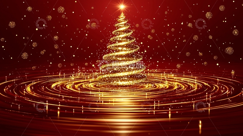 高清大图下载【趣麦麦图】金色螺旋圣诞树