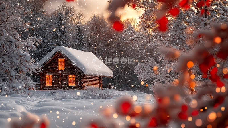 高清大图下载【趣麦麦图】雪夜小屋