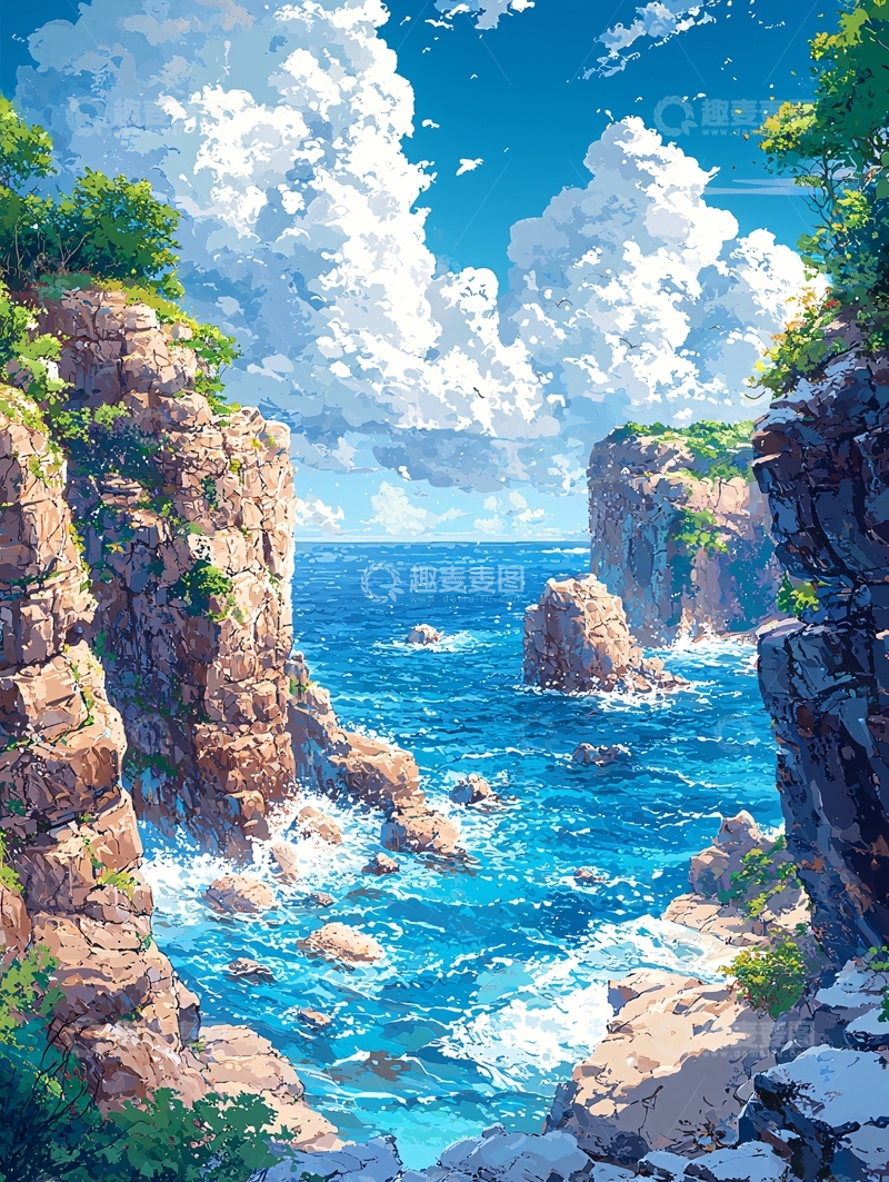 高清大图下载【趣麦麦图】阳光下的海边悬崖