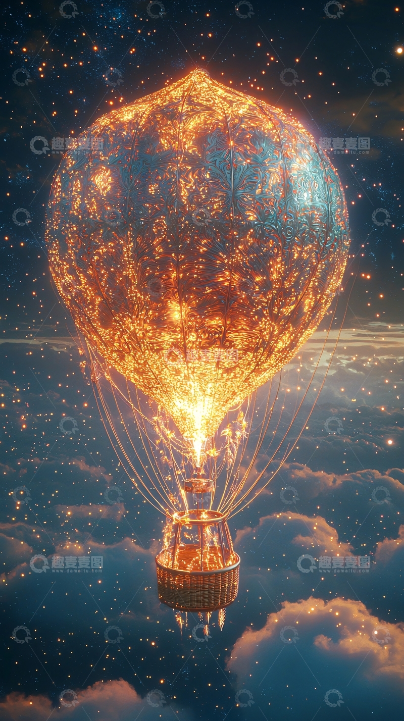 高清大图下载【趣麦麦图】燃烧的星球热气球
