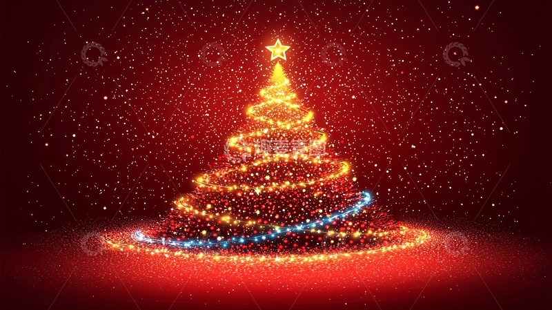 高清大图下载【趣麦麦图】红底闪光螺旋圣诞树