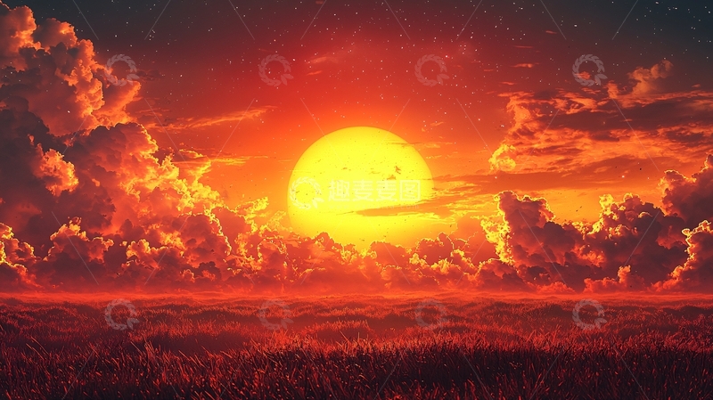 高清大图下载【趣麦麦图】燃烧的红色夕阳