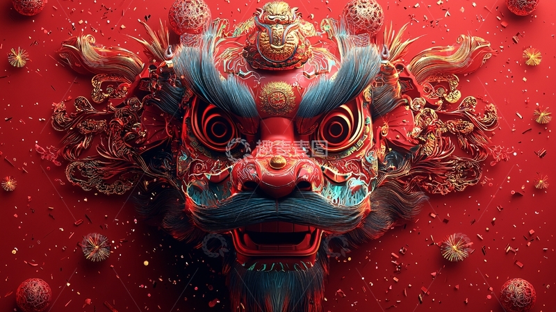 高清大图下载【趣麦麦图】中国传统舞狮面具