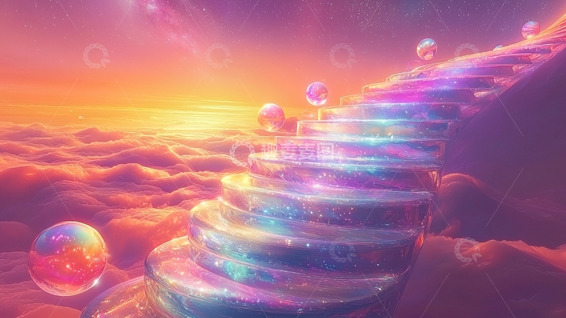 高清大图下载【趣麦麦图】云端彩虹阶梯