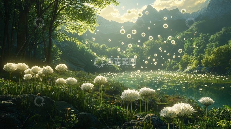 高清大图下载【趣麦麦图】梦幻蒲公英仙境