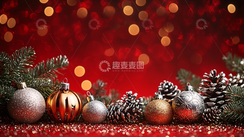 高清大图下载【趣麦麦图】红色背景圣诞装饰