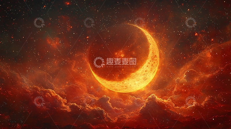 高清大图下载【趣麦麦图】燃烧的红色新月