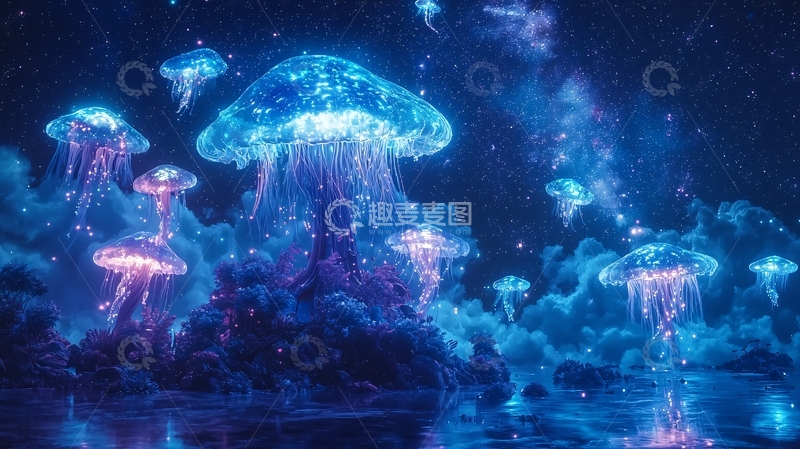 高清大图下载【趣麦麦图】蓝光水母森林