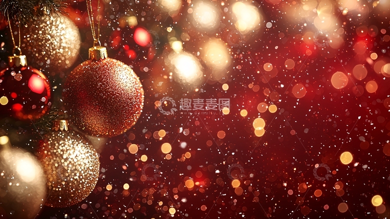 高清大图下载【趣麦麦图】红金色圣诞球背景