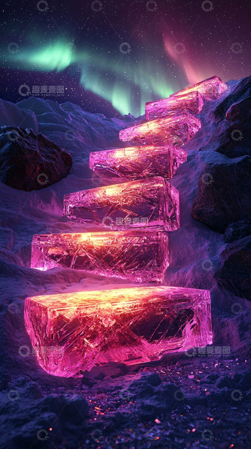 高清大图下载【趣麦麦图】梦幻冰晶阶梯夜景