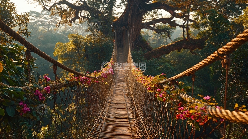 高清大图下载【趣麦麦图】热带雨林里的吊桥