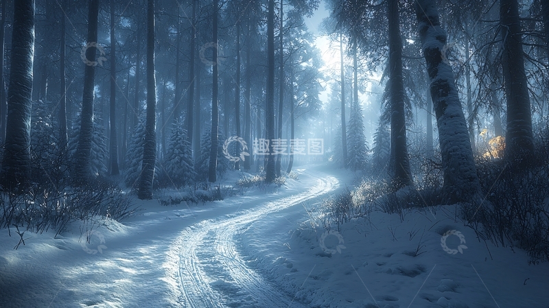 高清大图下载【趣麦麦图】冬日森林小路