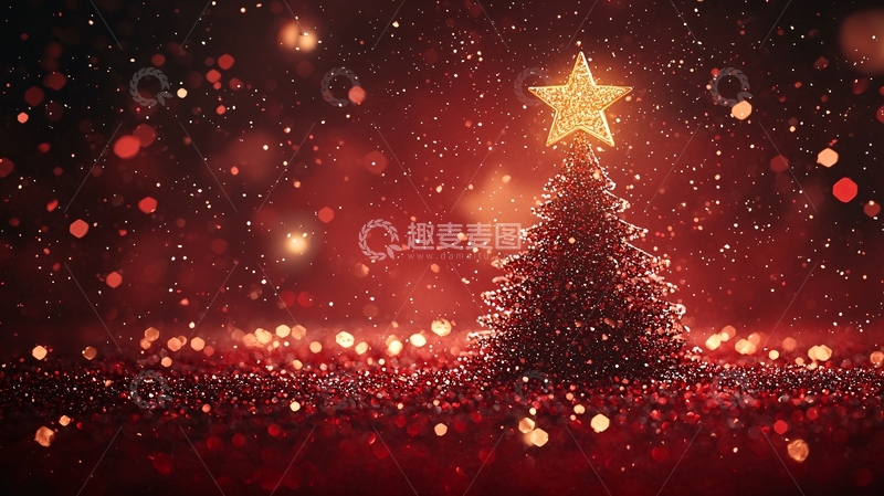 高清大图下载【趣麦麦图】红光闪耀的圣诞树
